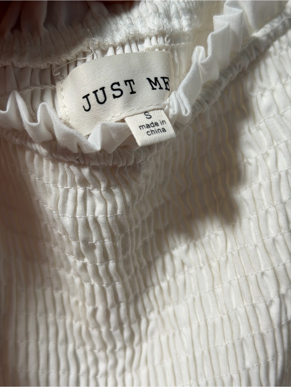 Just Me White Smocked Top with Elasticized Detail - Picture 2 of 3